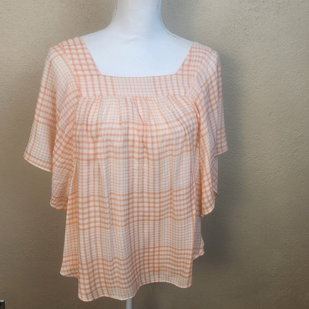 LC Lauren Conrad Peach Plaid Blouse XL (7768)
